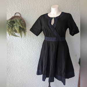 Eshakti key hole front 3/4 sleeve midi dress faux wrap size 2xl/20 color blockin